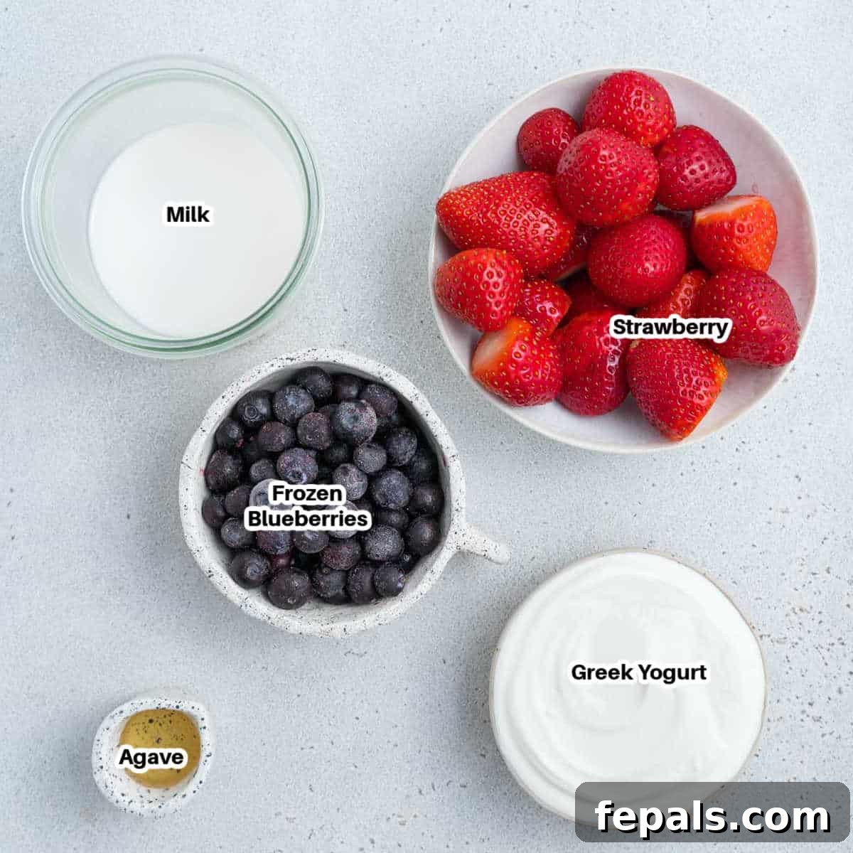 Creamy Strawberry Blueberry Smoothie with Greek Yogurt 4 strawberry blueberry smoothie ingredients.