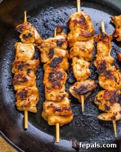 Firecracker Chicken Skewers 12 Cooking the skewers on a grill pan