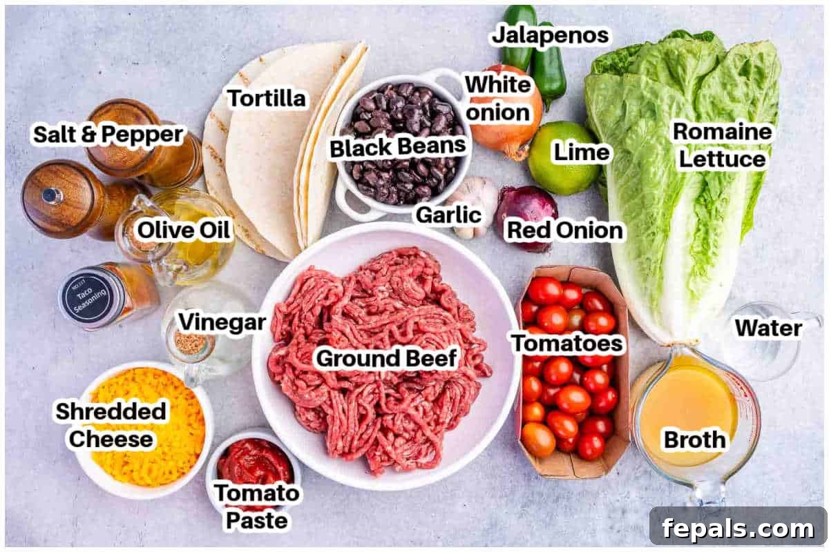 ingredients for beef tacos.