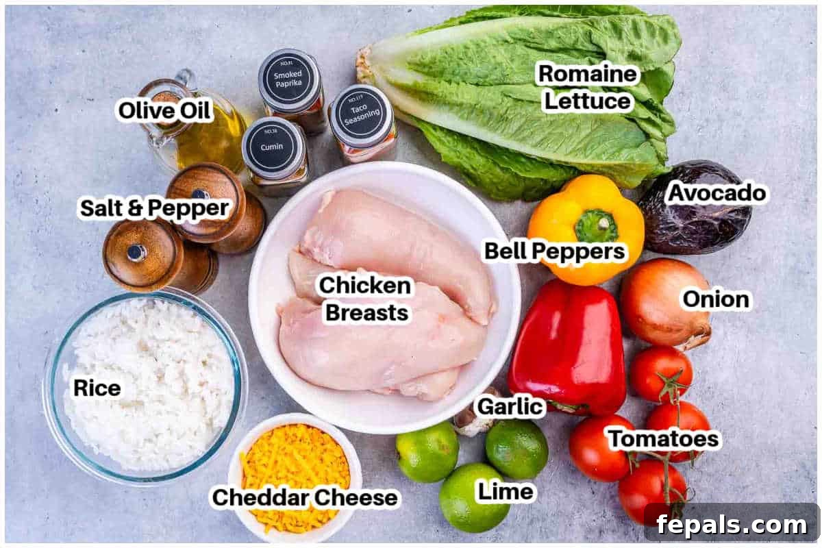 Chicken Fajita Rice Bowl with Peppers & Onions 3 ingredients for chicken fajita bowl.