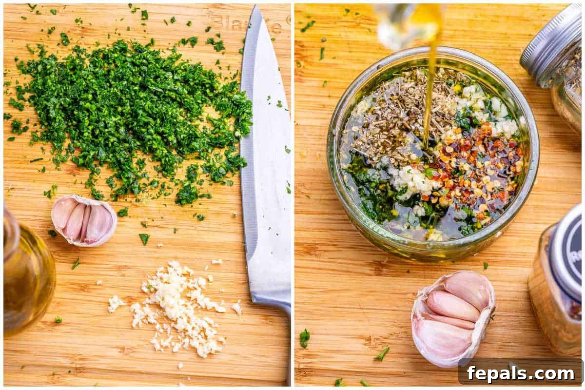 30-Minute Grilled Steak with Fresh Chimichurri Sauce 3 process shot to make the chimichurri sauce.