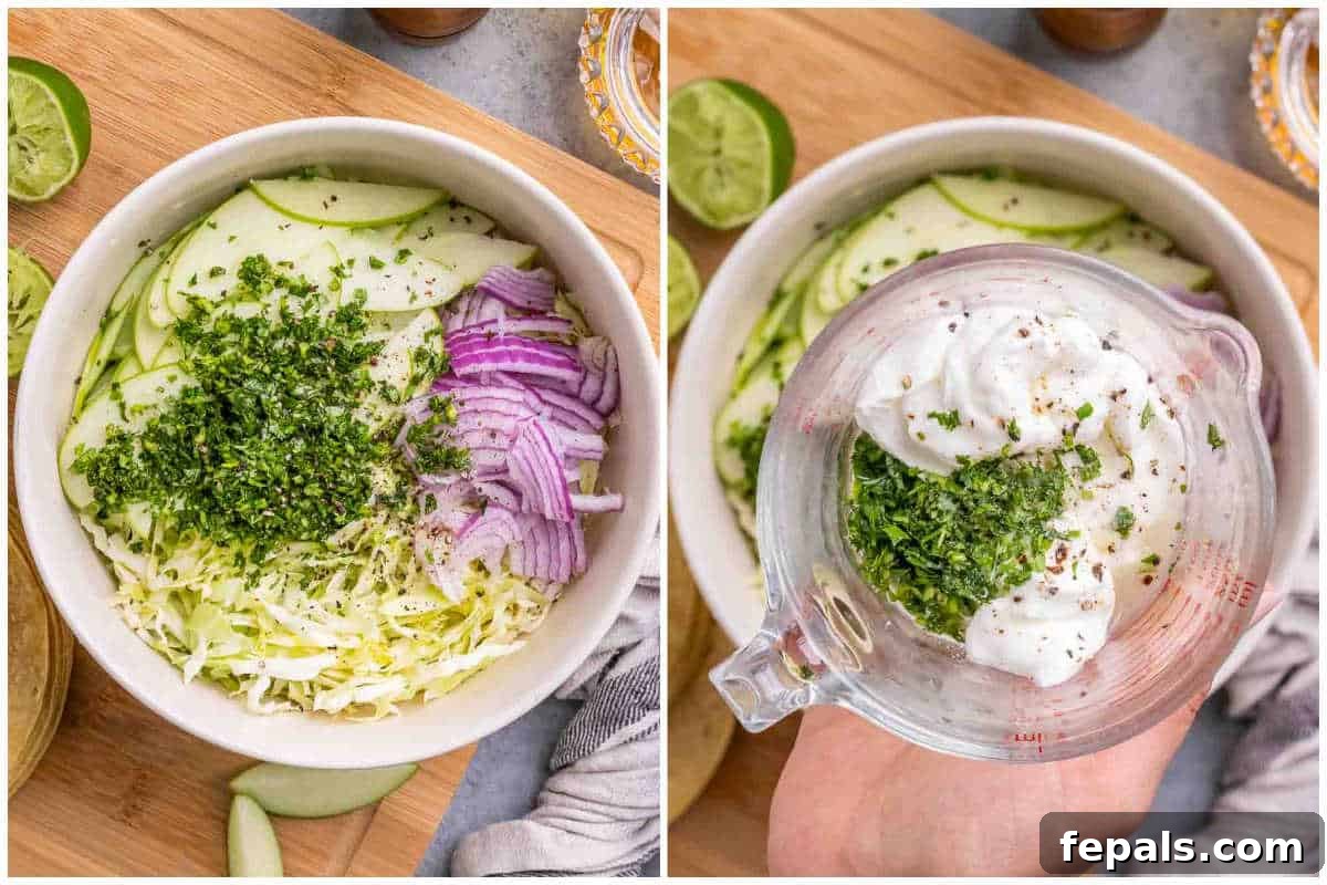 Crispy Mahi Mahi Tacos with Cilantro-Lime Crema 4 process shot to make the cabbage slaw for the mahi mahi tacos.