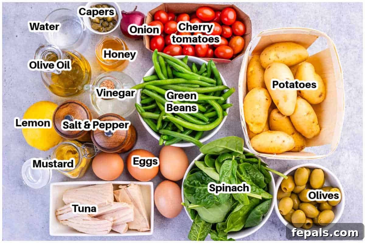 ingredients to make nicoise salad.
