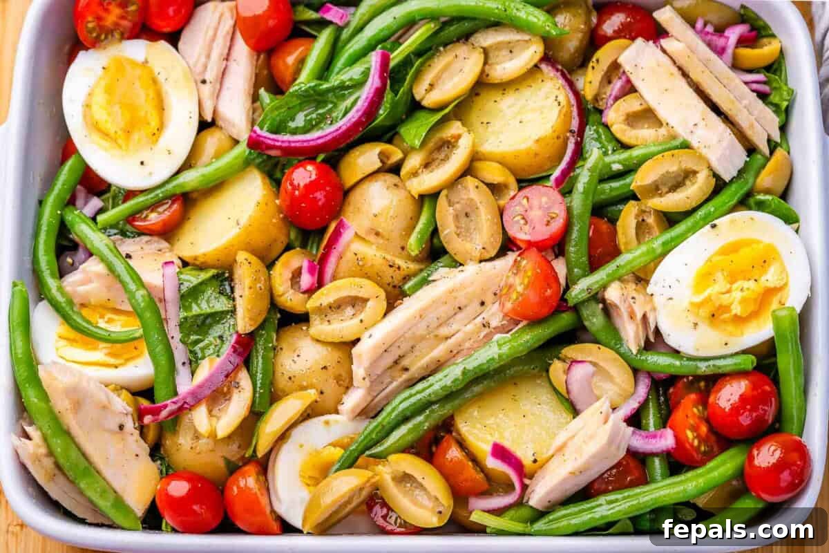 nicoise salad in a dish.