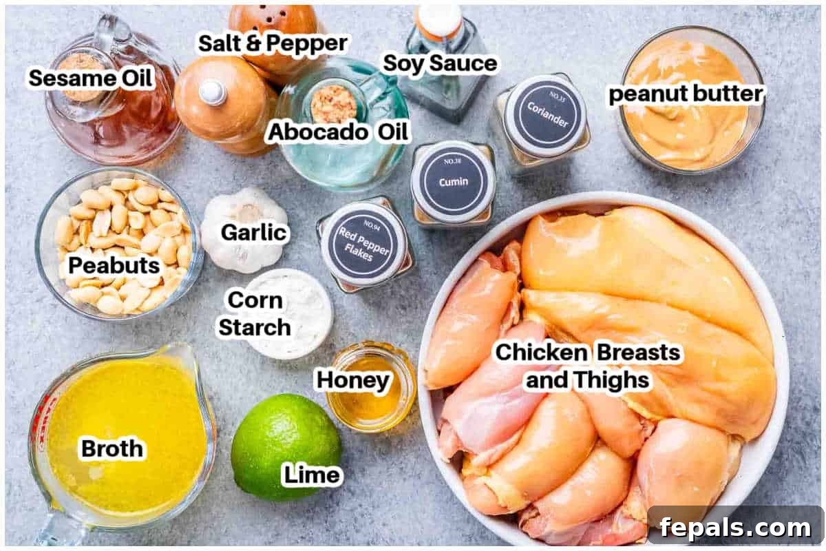 ingredients to make peanut butter chicken.