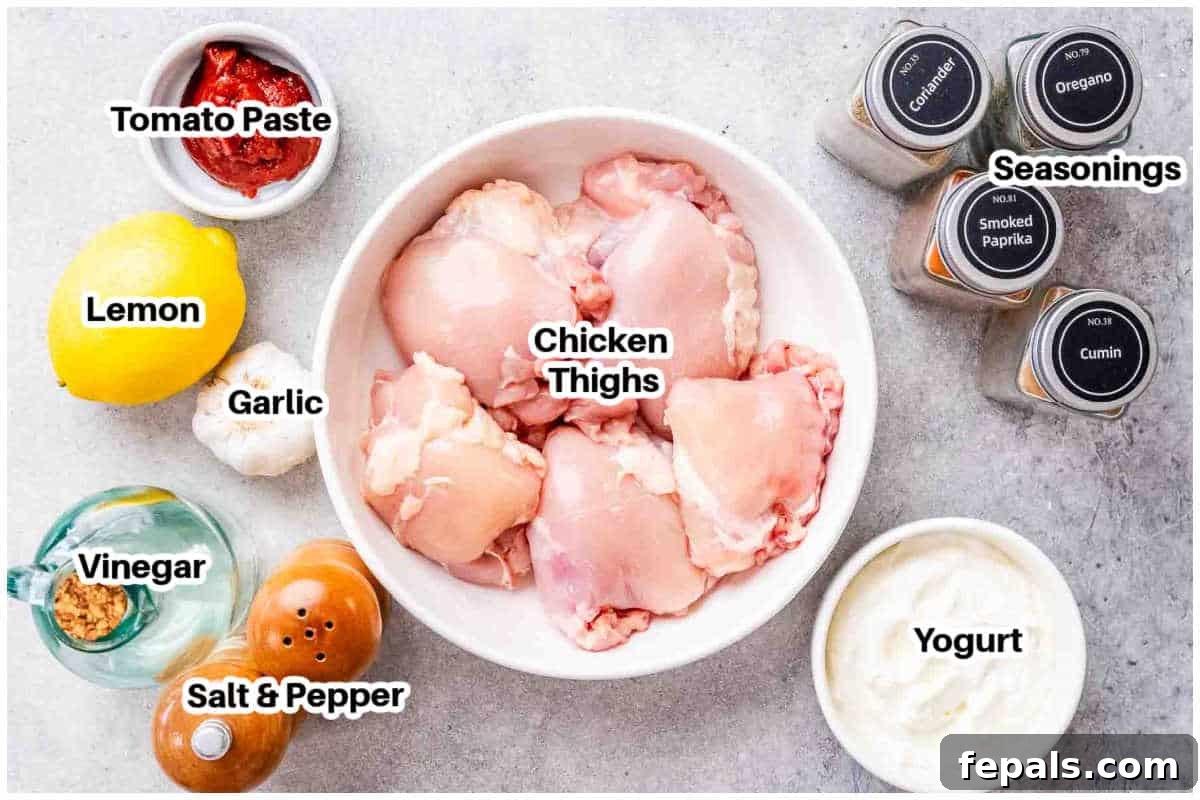 ingredients for yogurt marinated chicken.
