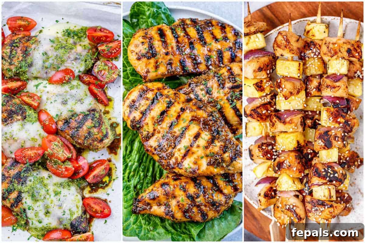 Fire Up the Flavor Grilled Chicken 2 A vibrant collage showcasing three different easy grilled chicken recipes.