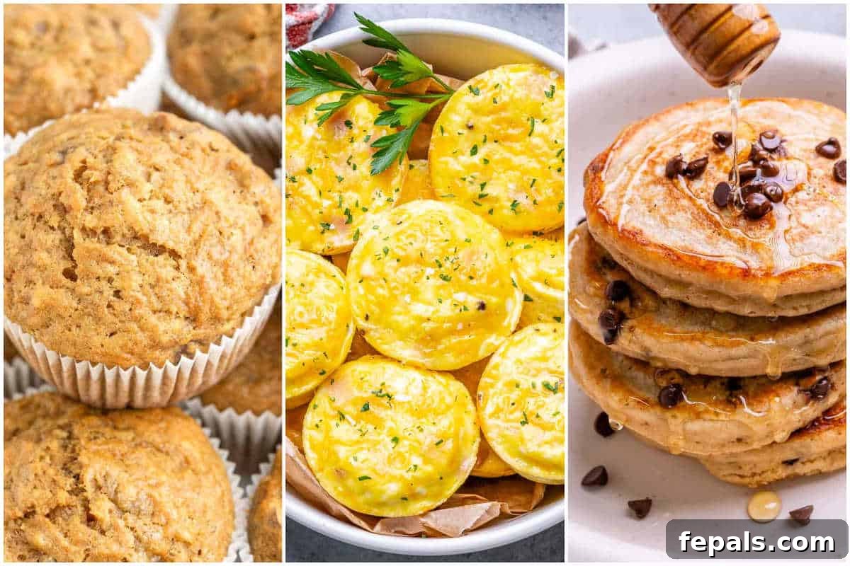 A vibrant collage showcasing various Mother's Day brunch recipes, including pancakes with berries, savory egg bites, and fresh fruit salad.