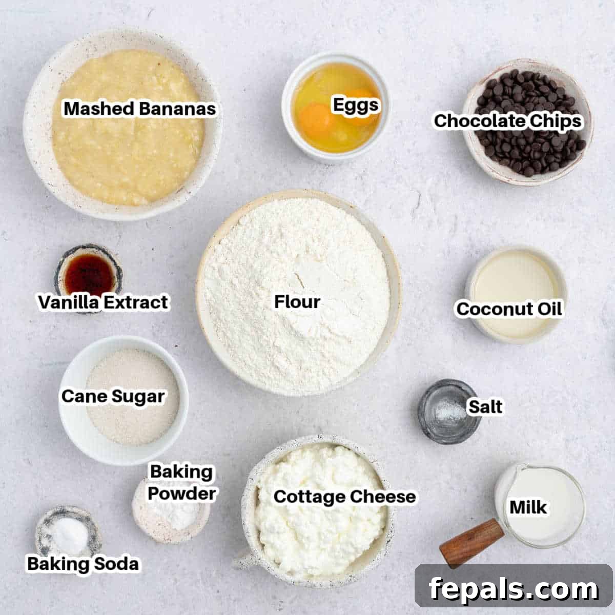 ingredients for cottage cheese banana muffins.