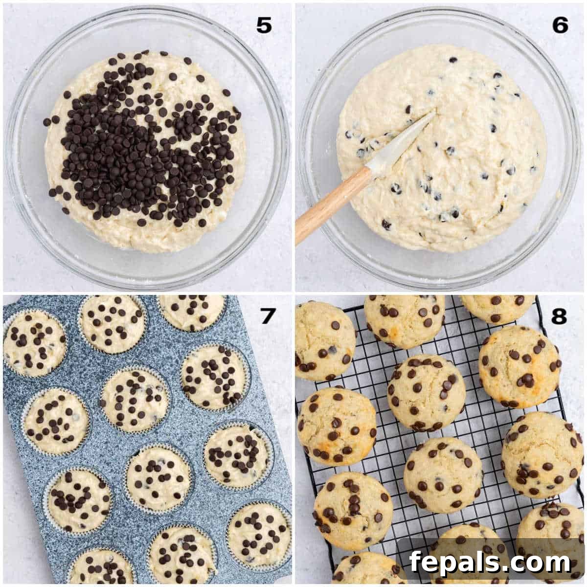 collage for making the cottage cheese muffins and baking in pan.