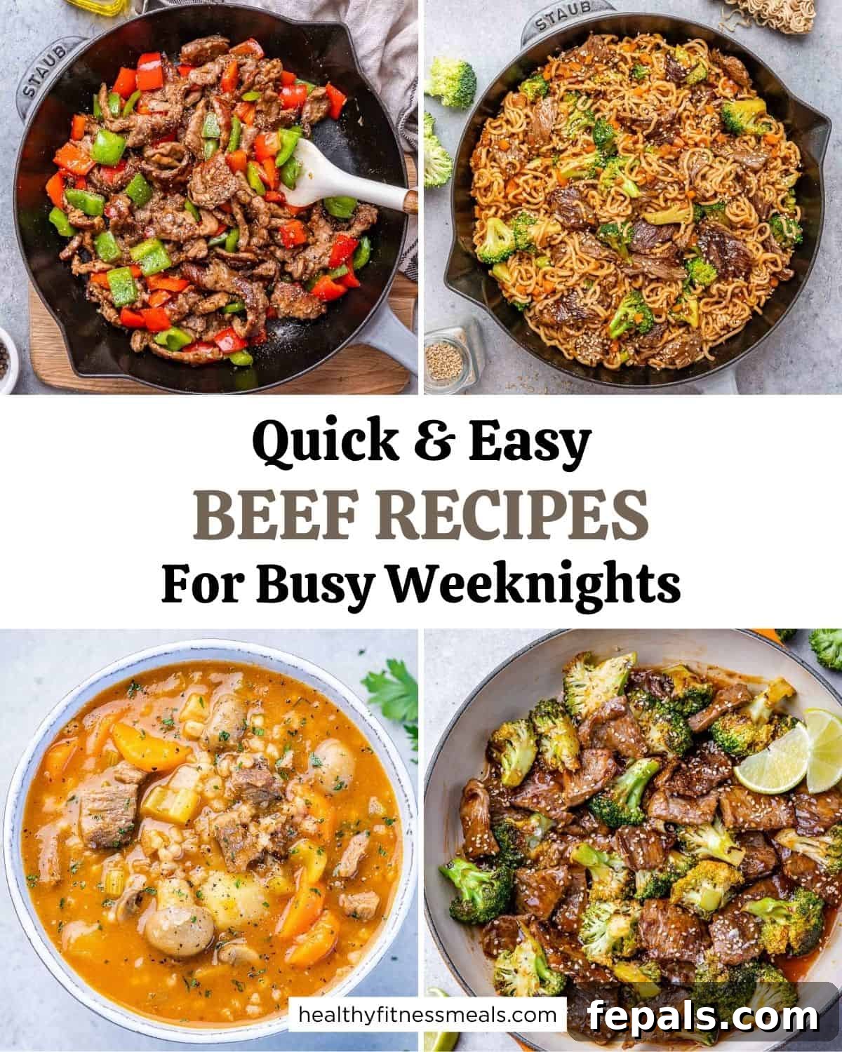 15-Minute Beef Dinners for Busy Weeknights 22 collage for beef recipes