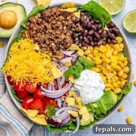 15-Minute Beef Dinners for Busy Weeknights 5 top view of taco salad in bowl