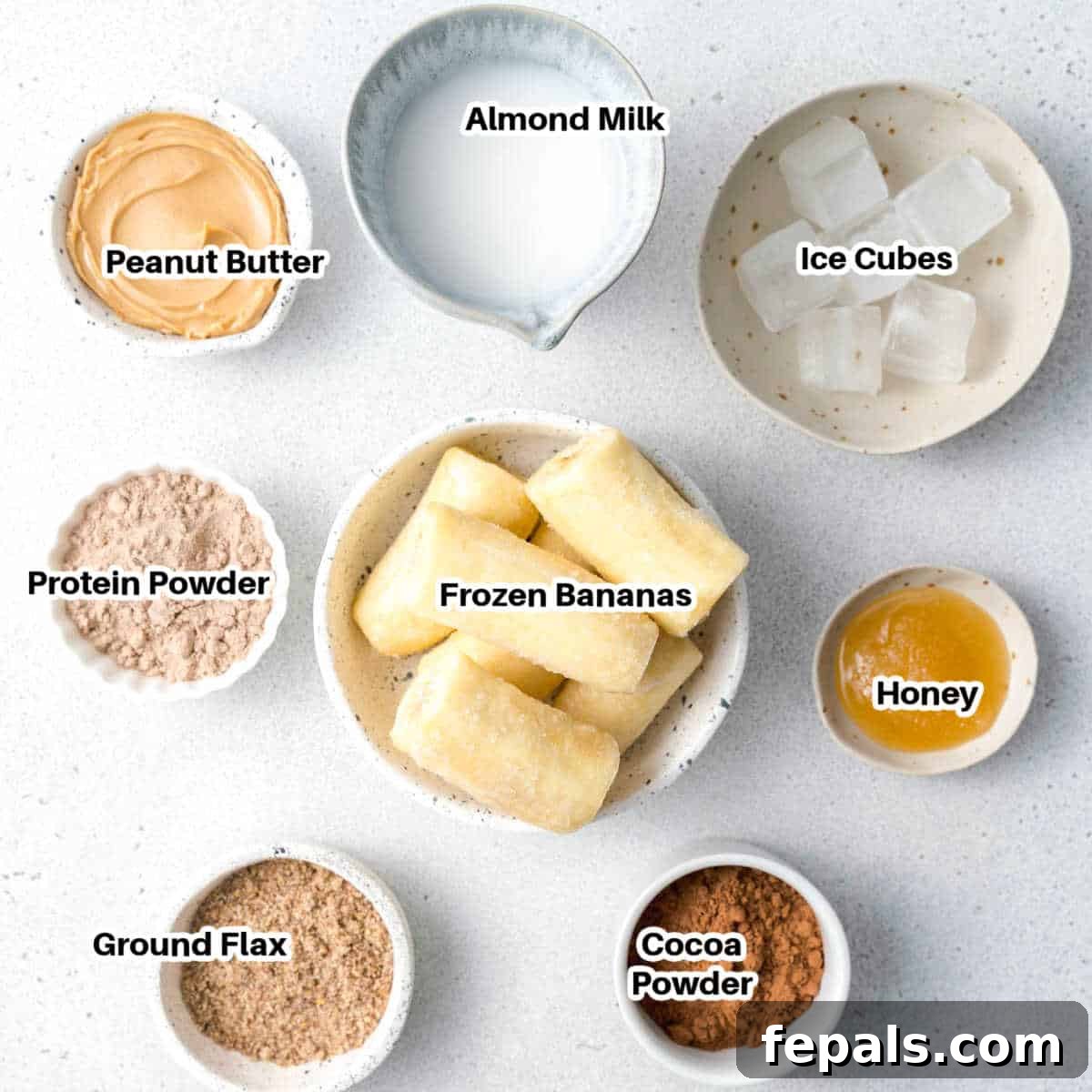 ingredients for Chocolate Peanut Butter Protein Shake 