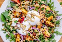 Peach and Burrata Salad with Creamy Tahini Dressing