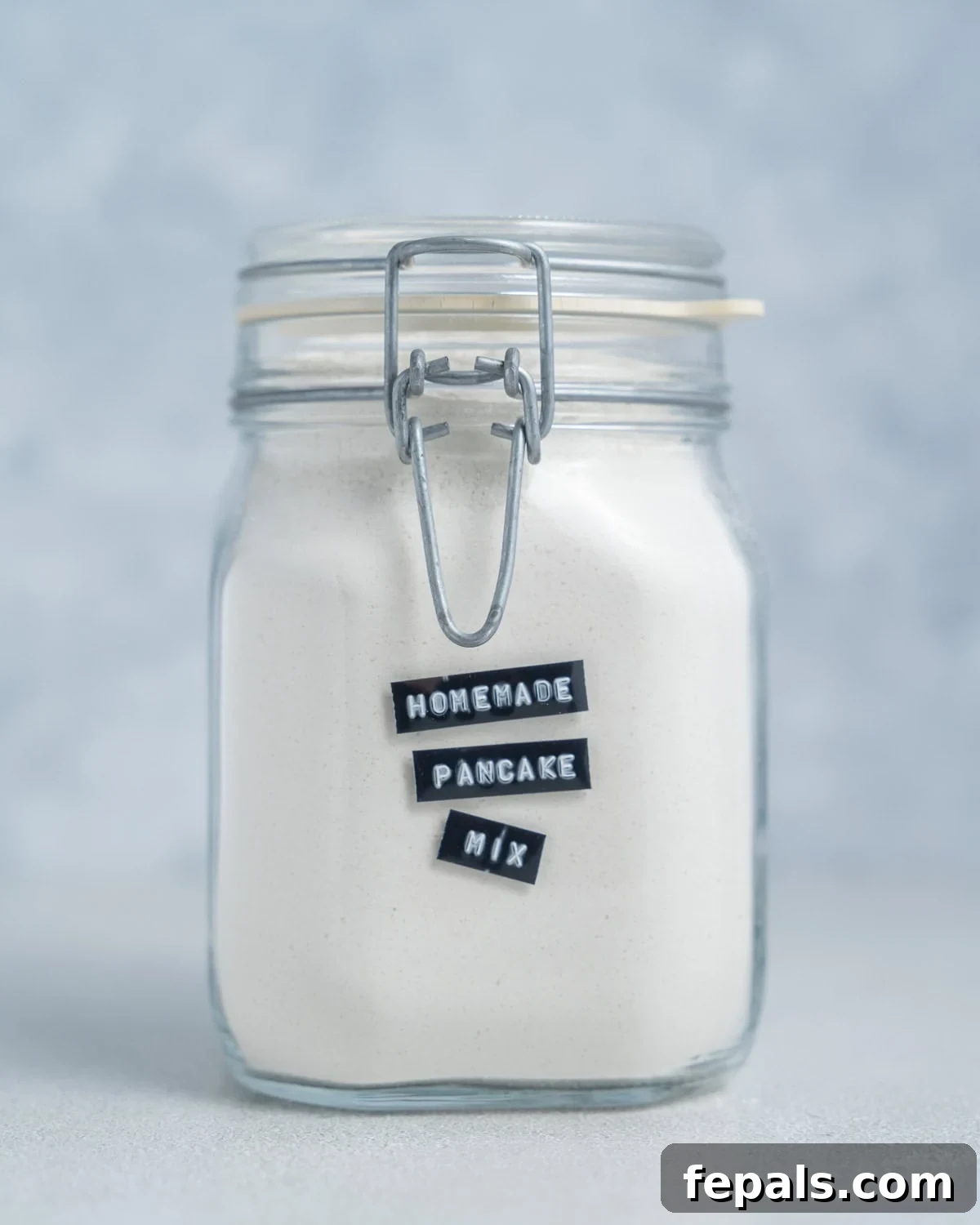 Make Pancake Mix from Scratch in 5 Minutes 2 A clip-top jar of homemade pancake mix.