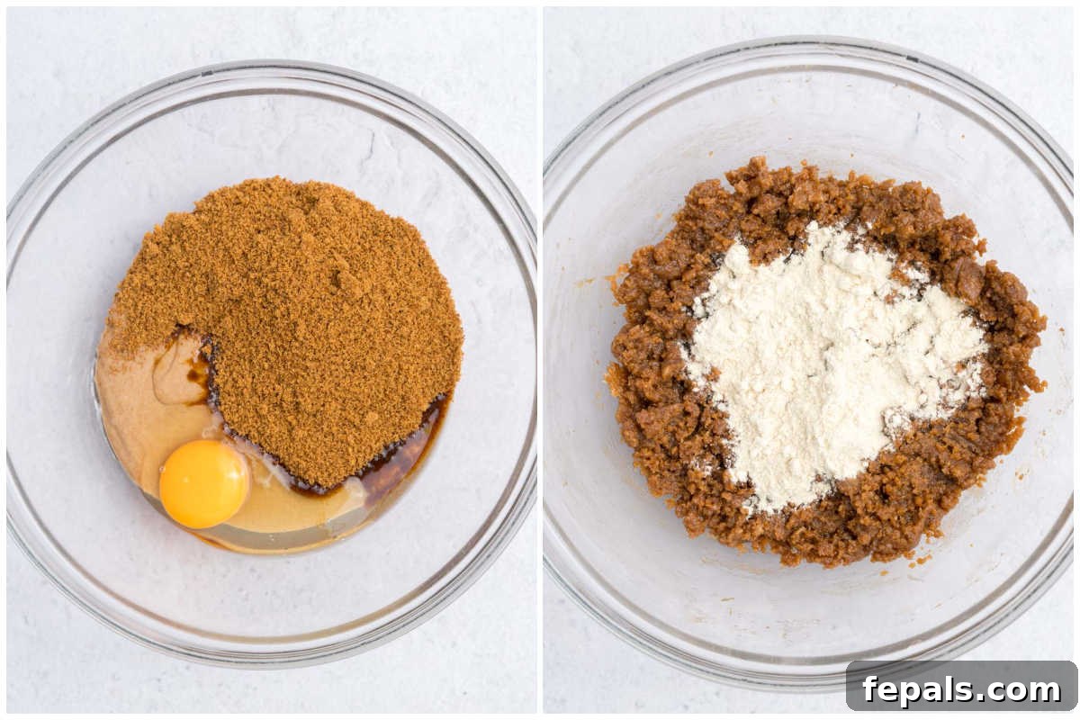 ingredient for almond butter cookies placed in a bowl and mixed to form a dough.