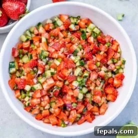 strawberry salsa in a white bowl