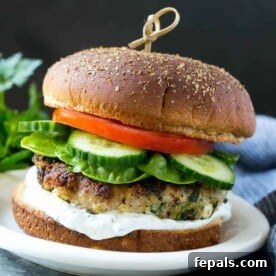 turkey feta burger with lettuce and tzatziki