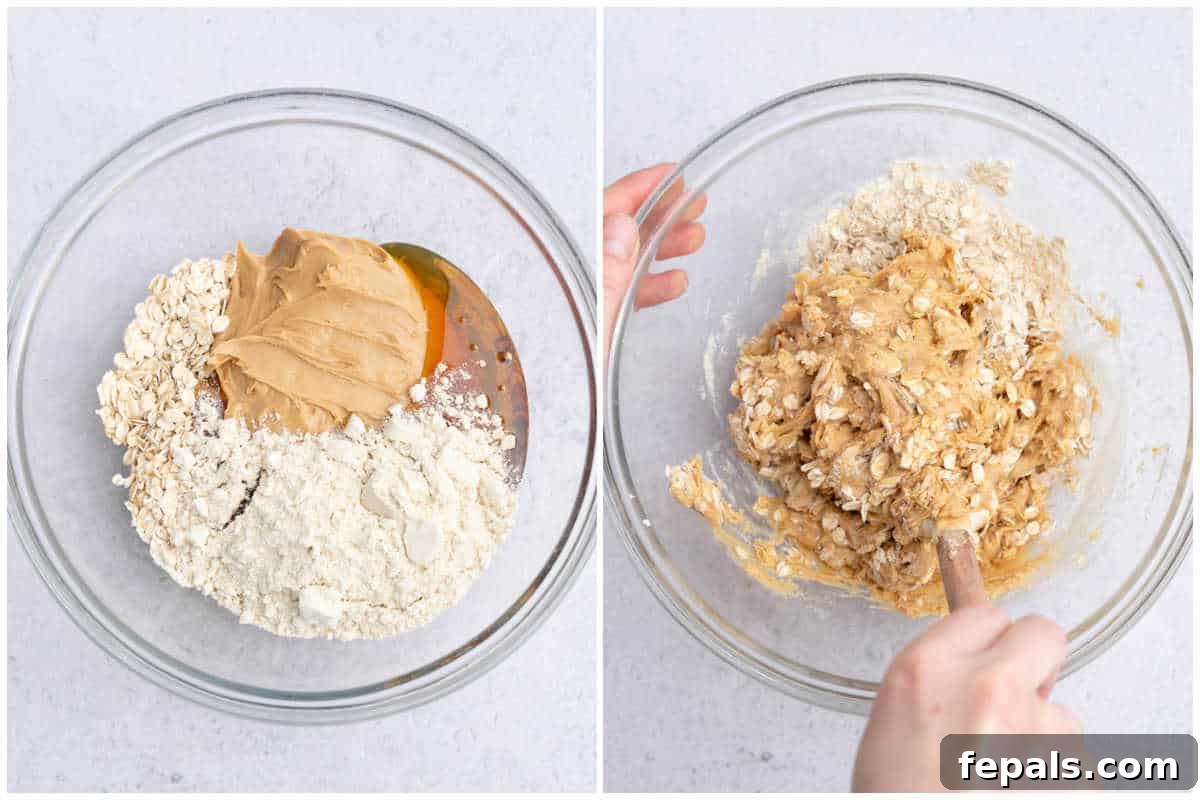 No-Bake Peanut Butter Oat Cups Recipe 4 making the base dough for the peanut butter oat cups.