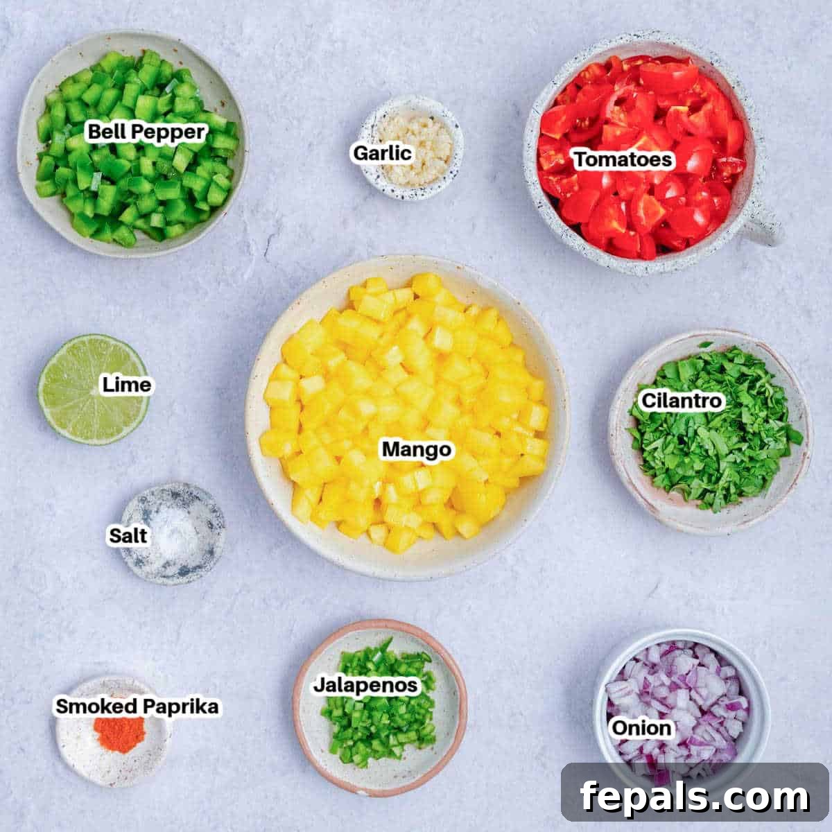 ingredients for mango pico de gallo.