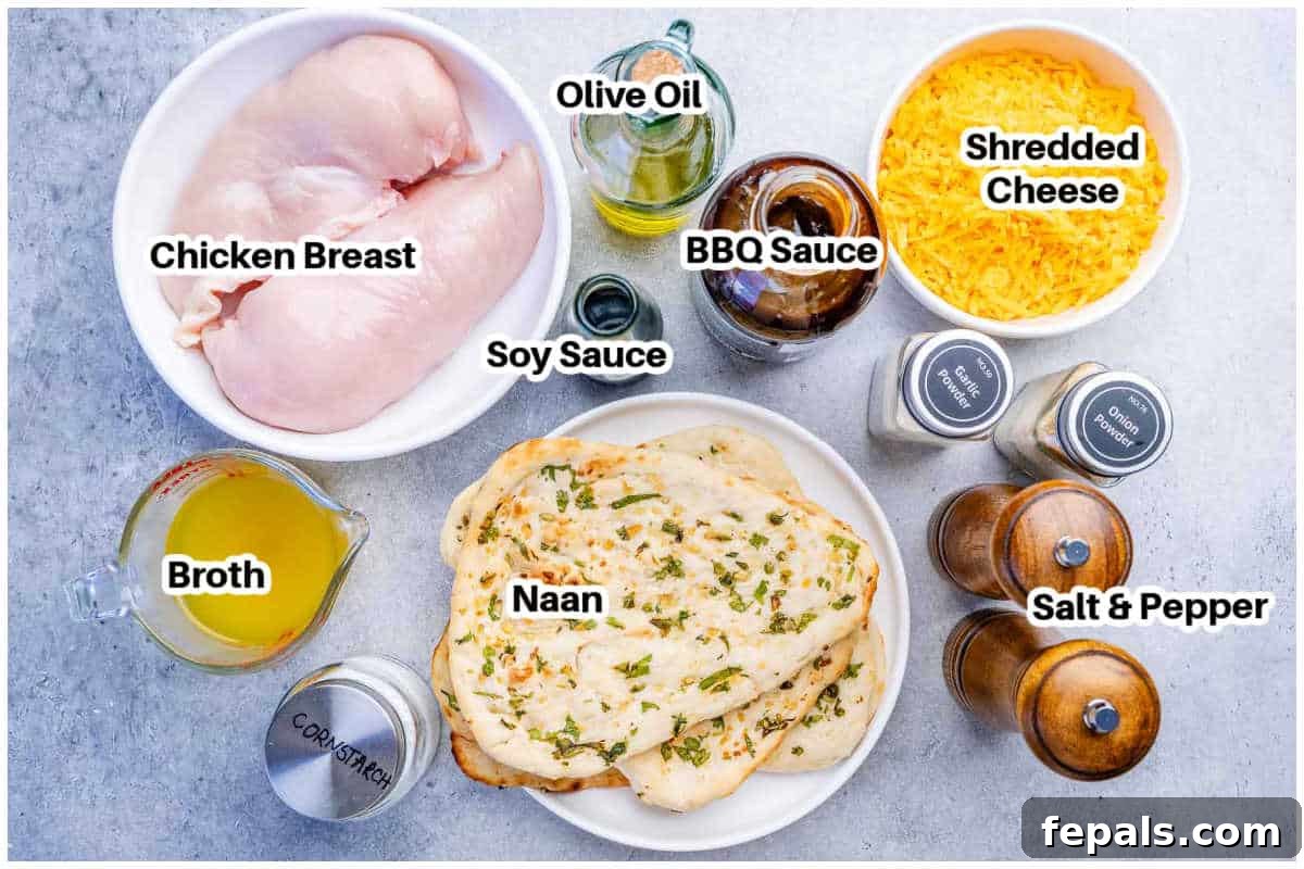 Quick BBQ Chicken Flatbread Recipe for Weeknight Dinner 3 ingredients for bbq chicken flatbread.