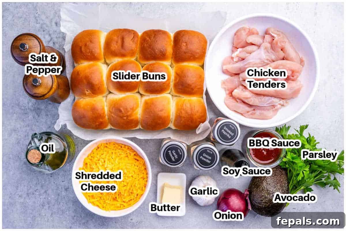 Ingredients for BBQ chicken sliders.