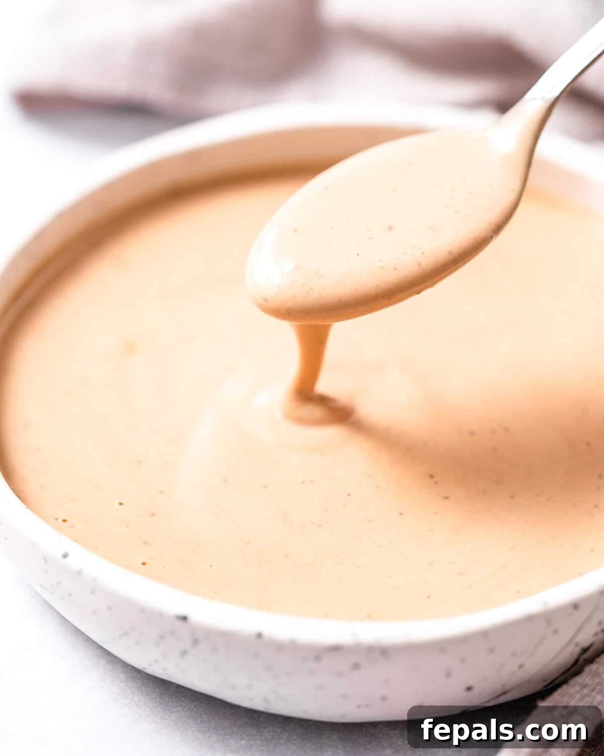 Homemade Copycat Raising Cane’s Sauce Recipe That Nails the Taste 2 spoon dipped in a bowl with homemade canes sauce.