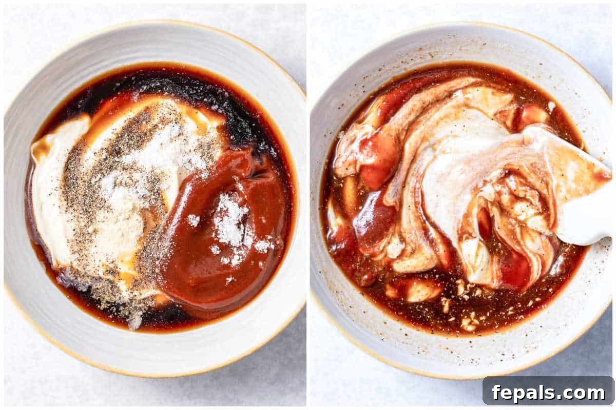 Homemade Copycat Raising Cane’s Sauce Recipe That Nails the Taste 4 process shot collage for mixing the ingredients for canes sauce.
