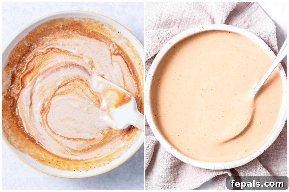 Homemade Copycat Raising Cane’s Sauce Recipe That Nails the Taste 5 collage for mixing cane sauce until combined.