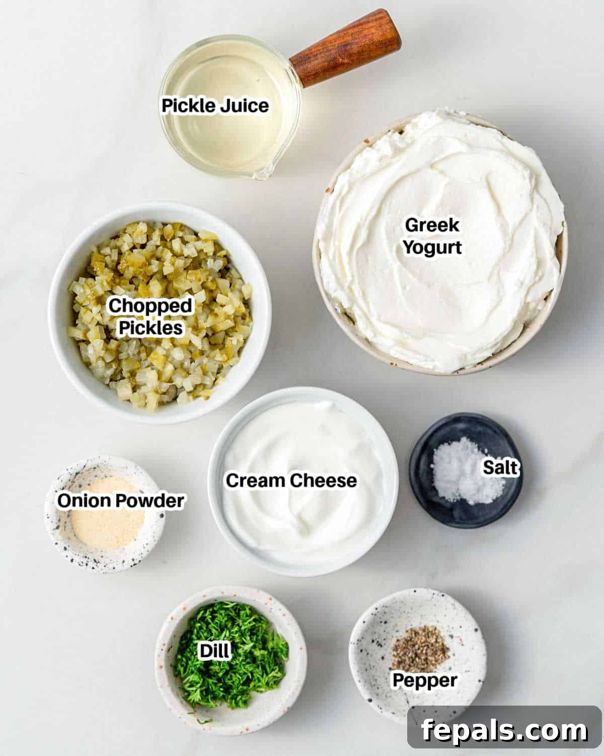 ingredients to make dill pickle dip.