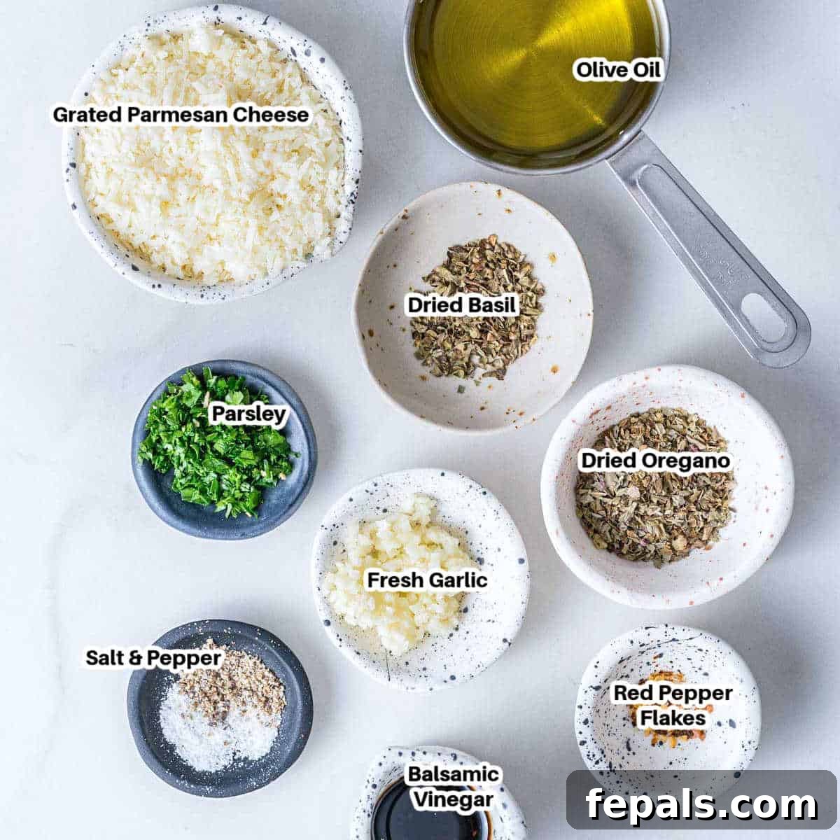 ingredients to make olive oil bread dip.