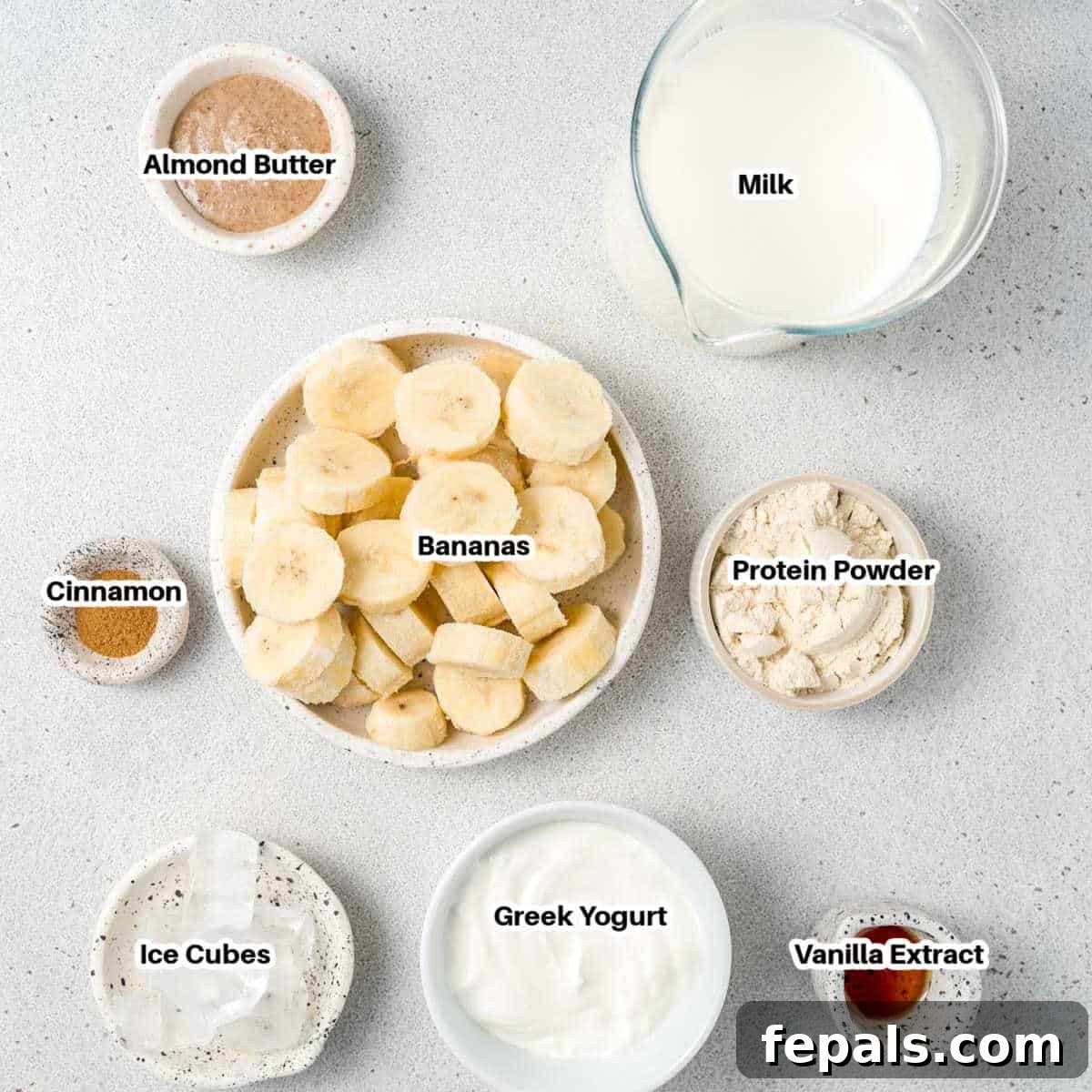 Ingredients for a banana protein shake.