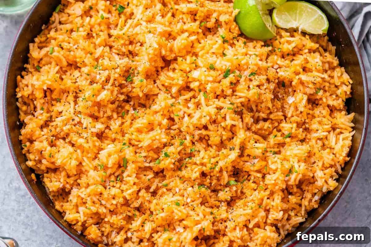 mexican rice cooked in a skillet.