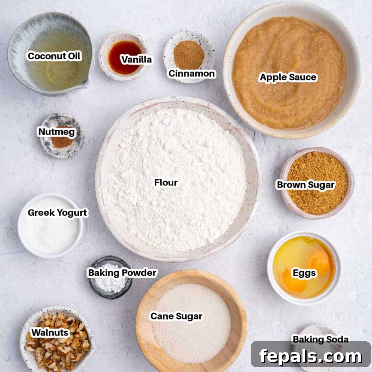 Ingredients for apple sauce bread.
