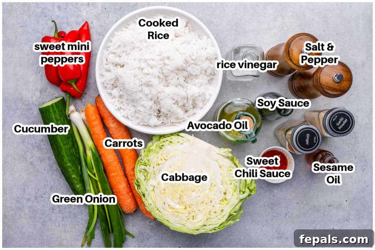 ingredients for crispy rice salad.