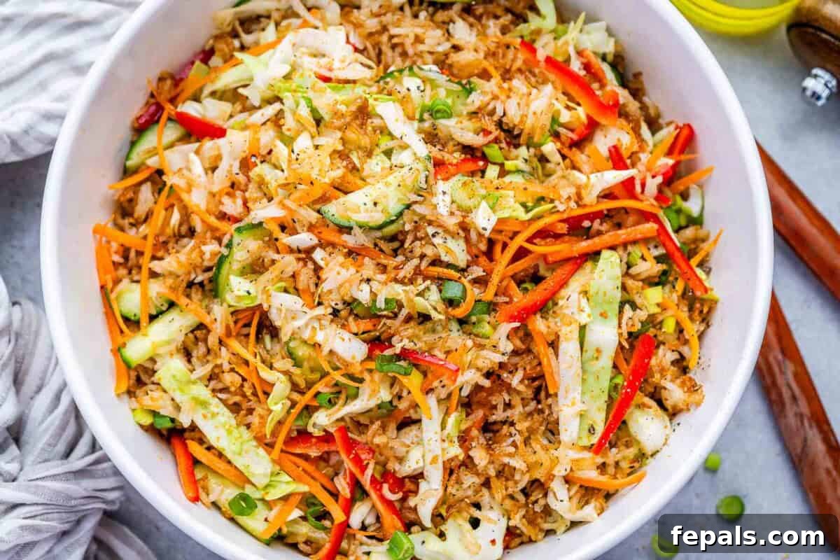crispy rice salad in a bowl.