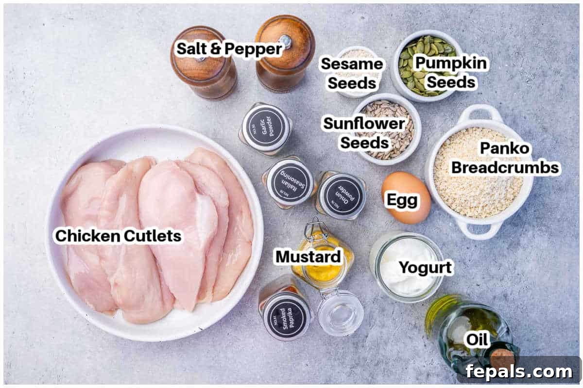 Ingredients for air fryer chicken cutlets.