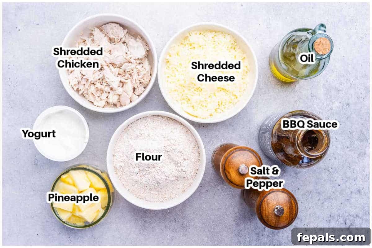 Ingredients for BBQ chicken pizza.
