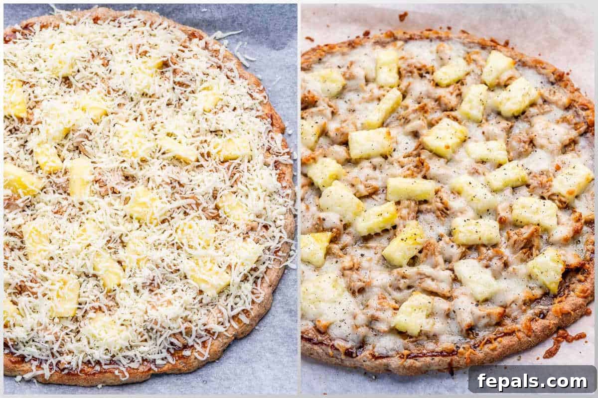 process shot to add shredded cheese over the chicken and pineapples and then baking.