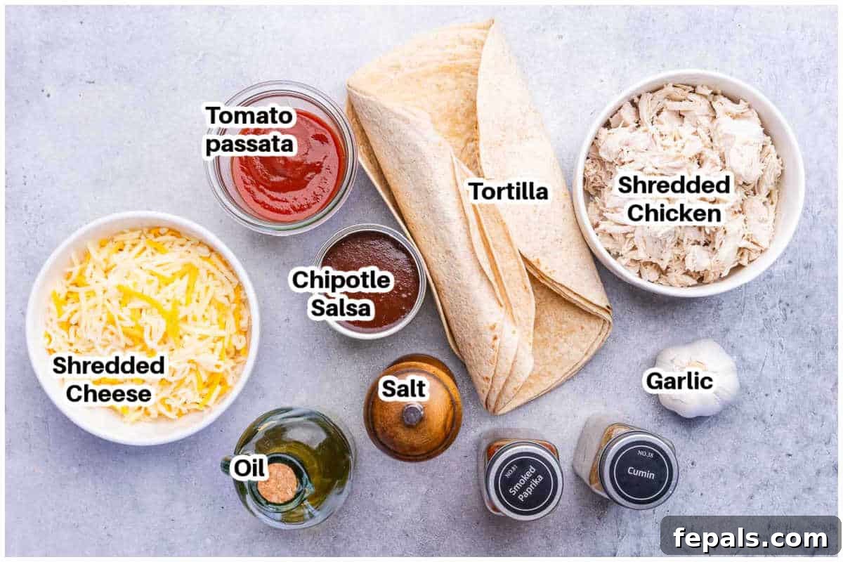 ingredients for chipotle chicken quesadilla
