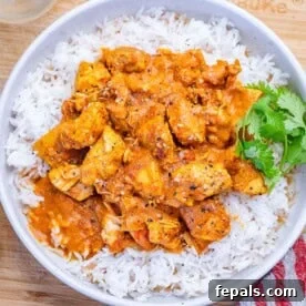 butter chicken cooked in an instant pot added over rice.