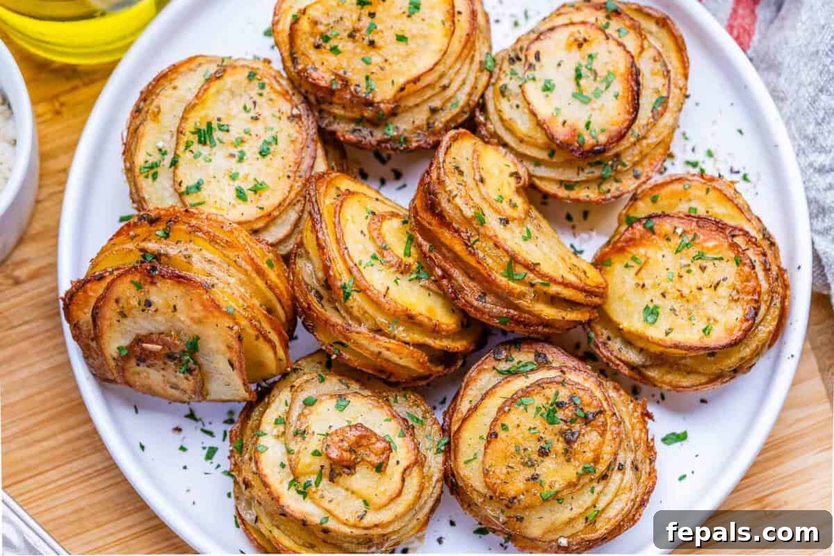 Baked potato stacks in a muffin tin pan.