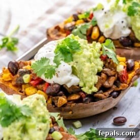 healthy stuffed sweet potatoes with avocado, yogurt, and cilantro