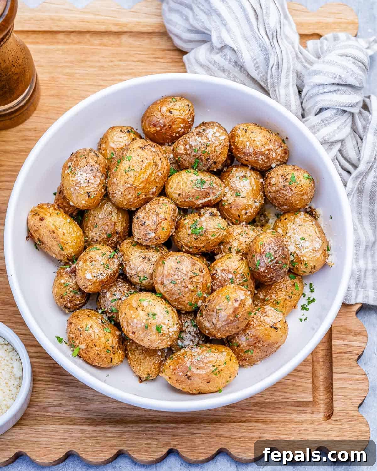 A round bowl with our fryer baby potatoes.