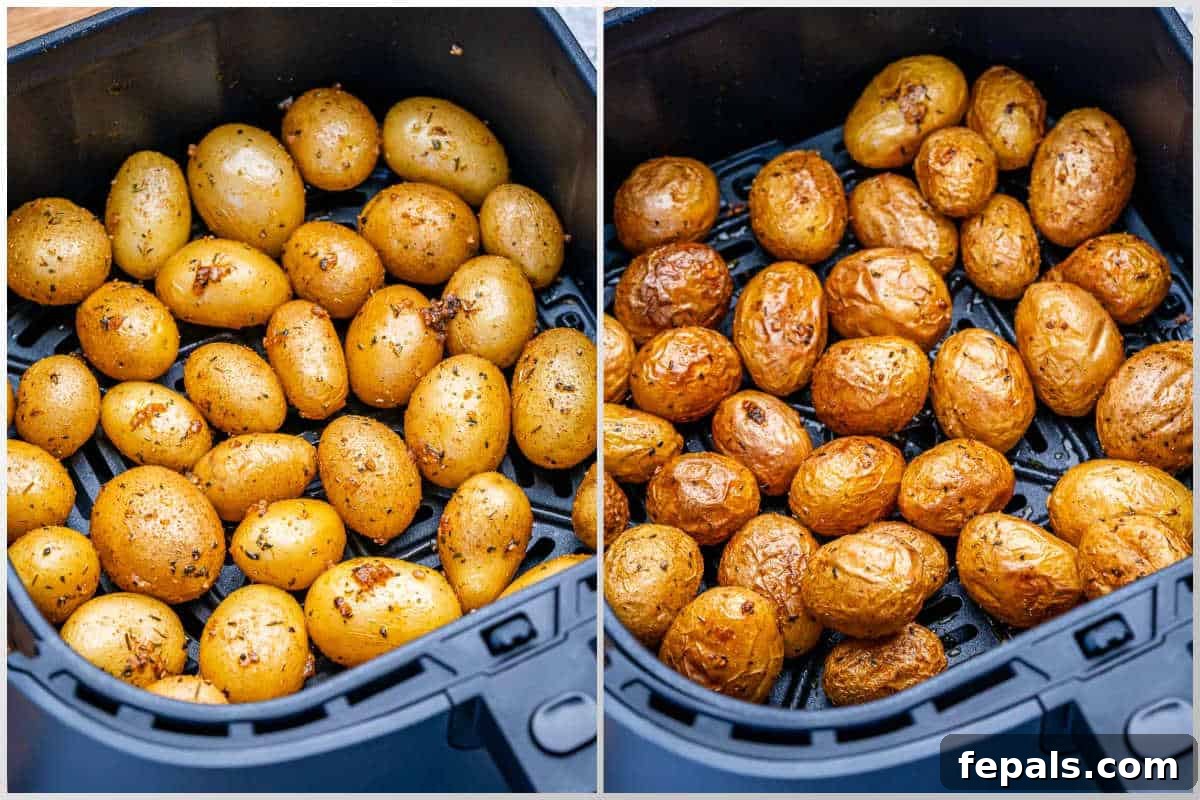 process shot to air fry potatoes in an air fryer basket.