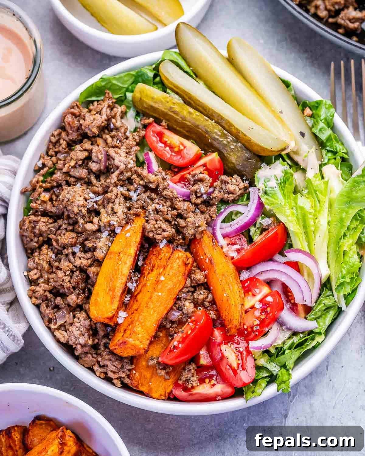 assembled cheeseburger bowl.
