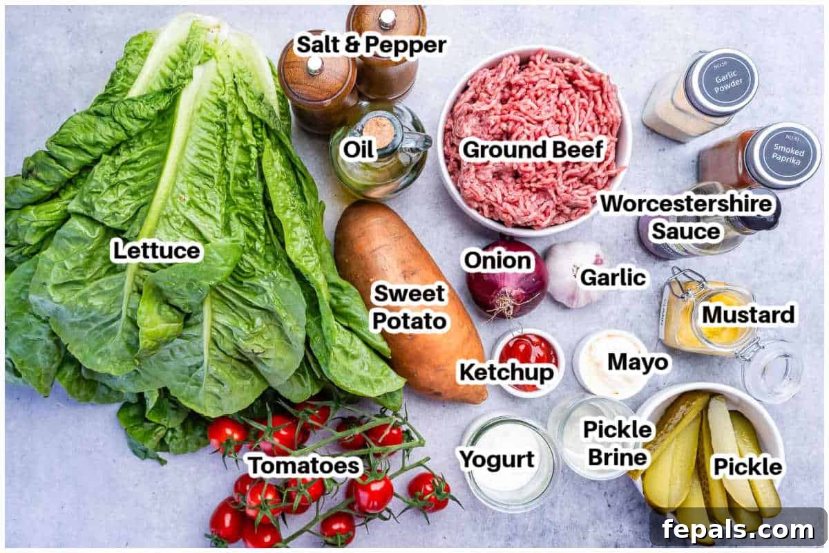 Ingredients for cheeseburger bowl.