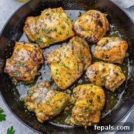 Weeknight Boneless Chicken Thigh Recipes 4 top view of boneless chicken thighs in a black skillet