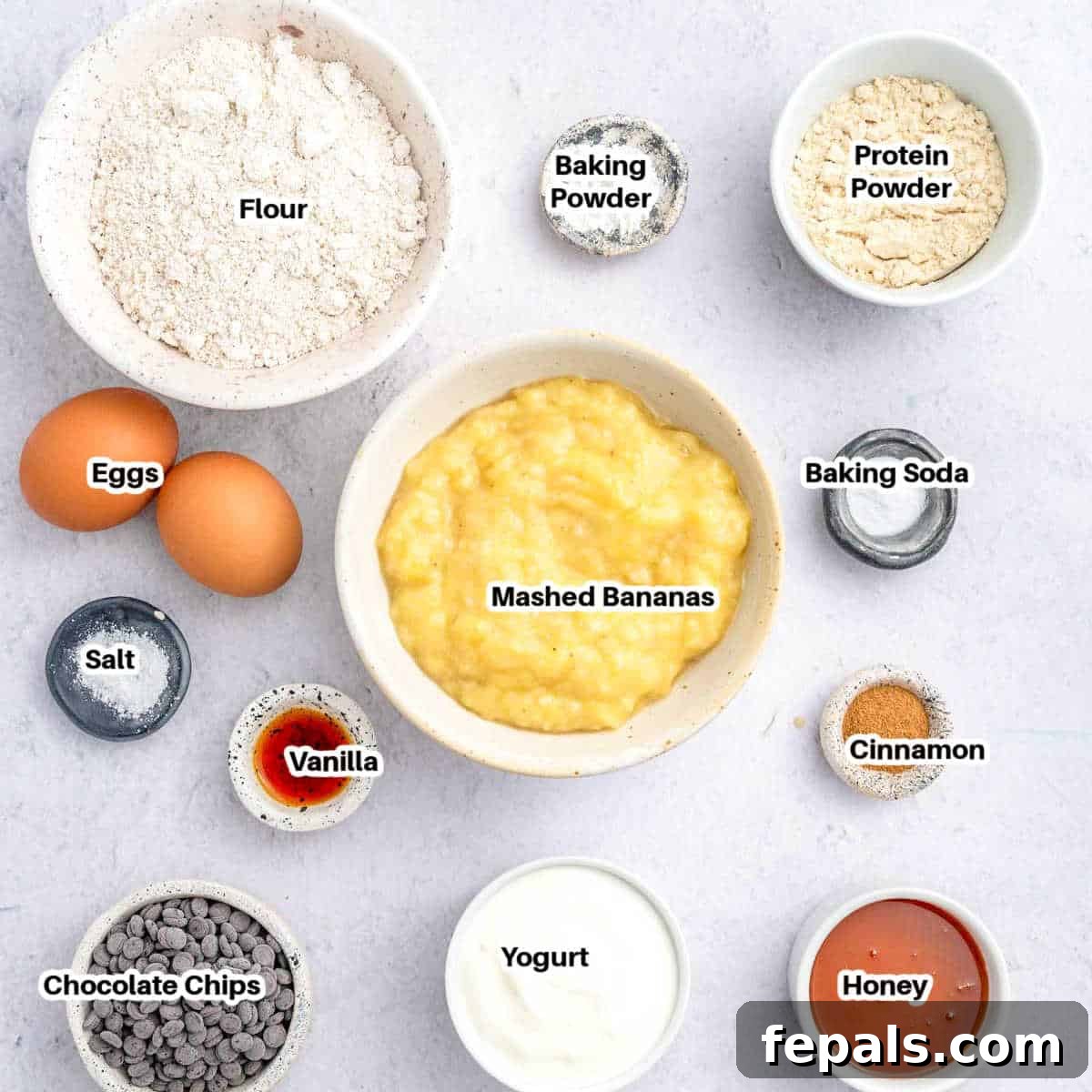 ingredients to make banana protein muffins.