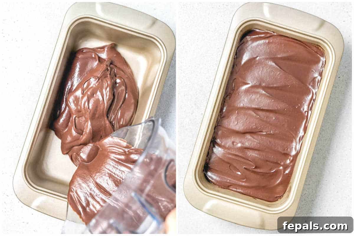 process shot to pour the avocado ice cream batter in a cake pan to freeze.